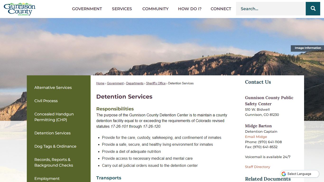 Detention Services | Gunnison County, CO - Official Website